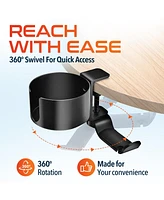 Delton H22 2-in-1 Desk Cup Holder with Headphone Stand,360-Degree Rotating Hook Mount for Headset, Adjustable Clamp, Compatible with Universal Headset