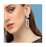 Sohi Women's Silver Textured Geometric Drop Earrings