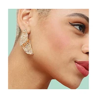 Sohi Women's Gold Dented Metallic Drop Earrings
