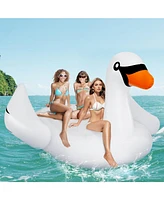 Mecale Giant Inflatable Swan Floating Island 4-Person Pool Float with 4 Cups Holders