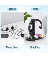 Delton Wireless Computer Headset And Qi Charging Stand, 2.4G Usb Bluetooth Headphones with Microphone for Pc, Laptop & 20W Charging Stand for Smartpho