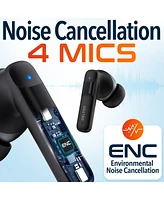Delton T50 Wireless Earbuds with 4 Enc Microphones, Noise Cancelling Earbuds Wireless, Compatible with Windows/Mac/Pc/Laptops/Phones, Black
