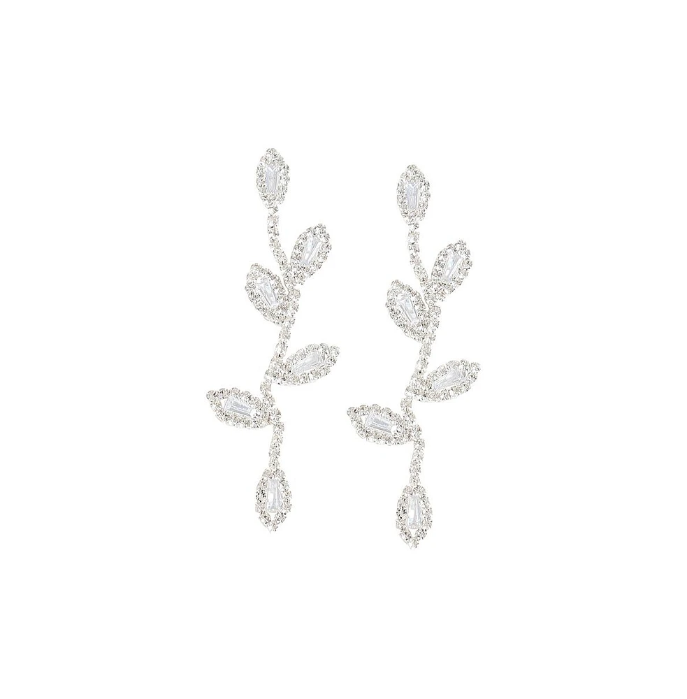 Sohi Women's Silver Embellished Foliage Drop Earrings
