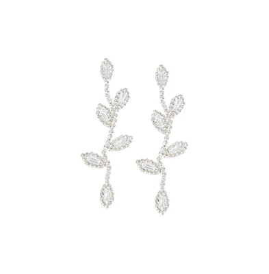 Sohi Women's Silver Embellished Foliage Drop Earrings