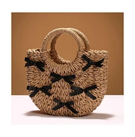 Women's The Bow-Straw Hand Bag - Tan Brown