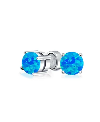 Bling Jewelry 1 Ctw Round Blue Created Opal Solitaire Clip On Stud Earrings Sterling Silver 7MM