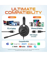 Delton 42Y Usb Headset with Mic, Hi-Fi Stereo Sound, Over-Ear Computer Headset with Noise Cancelling Microphone, In-Line Controls, Compatible with Pc,