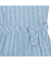 Hope & Henry Baby Girls Linen Ruffle Collar Pull-On Romper