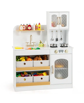 Kids Kitchen Playset with Cooking Accessories and Toy Cuttable Veggies