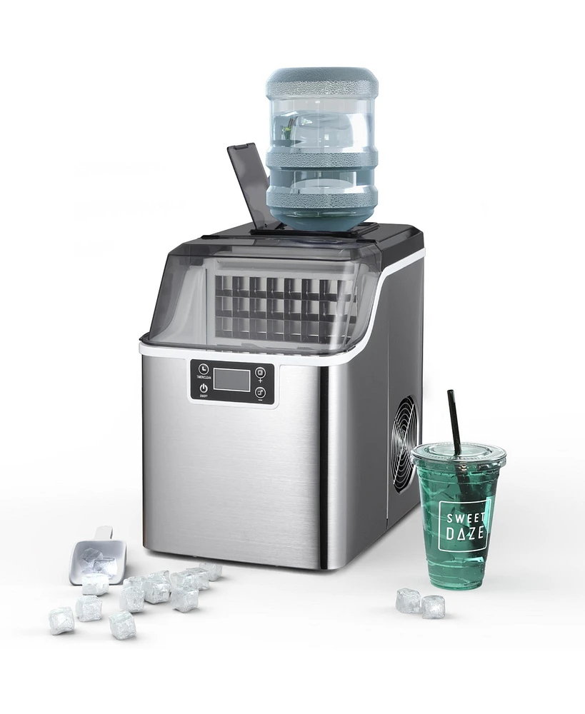 44 lbs Stainless Portable Countertop Self-Clean Ice Maker, 24 Square Cubes with Lcd Display