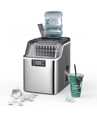 44 lbs Stainless Portable Countertop Self-Clean Ice Maker, 24 Square Cubes with Lcd Display