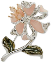 Anne Klein Silver-Tone Pink Crystal Flower Pin