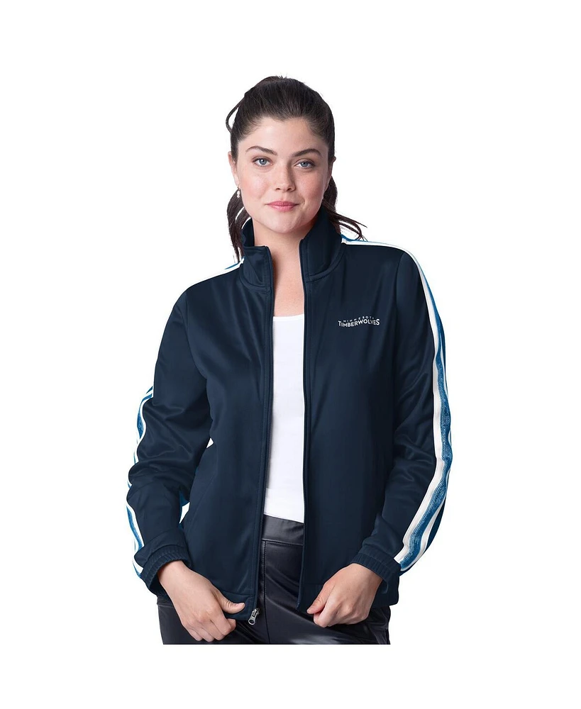G-iii 4Her by Carl Banks Women's Navy/Blue Minnesota Timberwolves Rebel Sequin Bling Full-Zip Track Jacket