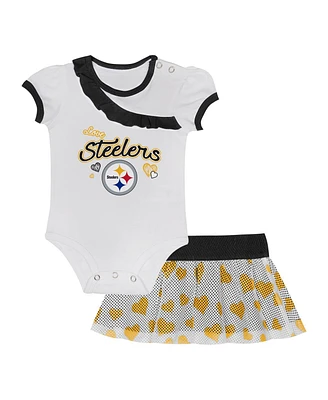Outerstuff Baby Boys and Girls 2-Pieces Pittsburgh Steelers Love My Team Bodysuit and Skirt Set