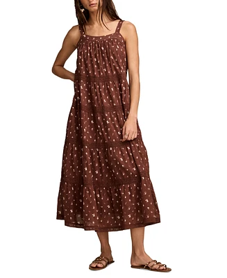 Lucky Brand Women's Cotton Market Day Floral Tiered Dress