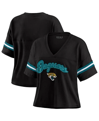 Wear by Erin Andrews Women's Black/White Jacksonville Jaguars Plus Size Color Block Boxy T-Shirt