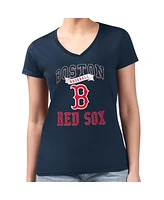G-iii 4Her by Carl Banks Women's Navy Boston Red Sox Team Logo Graphic V-Neck Fitted T-Shirt