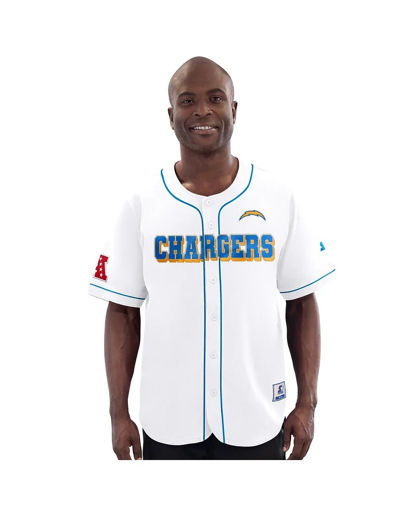 Starter Men's White Los Angeles Chargers Relay Full-Button Baseball Jersey