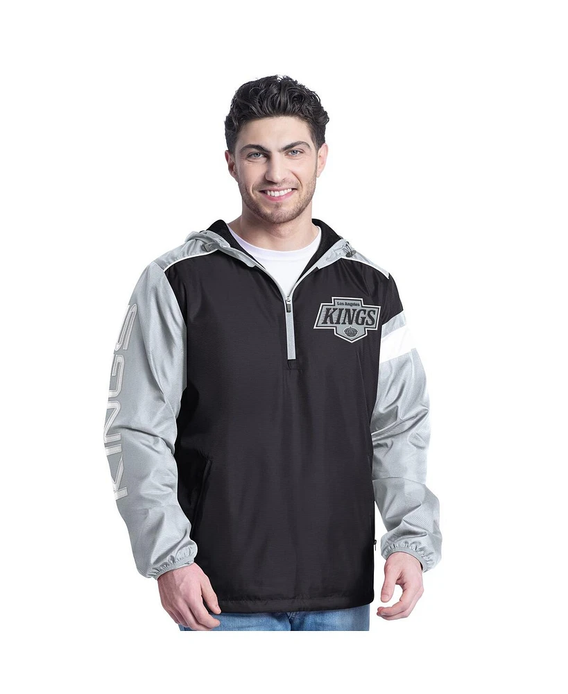 G-iii Sports by Carl Banks Men's Black/Silver Los Angeles Kings Lateral Half-Zip Hoodie Jacket