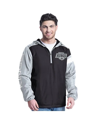 G-iii Sports by Carl Banks Men's Black/Silver Los Angeles Kings Lateral Half-Zip Hoodie Jacket