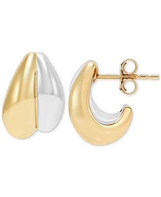 Polished Two-Tone Graduated Double Huggie Hoop Earrings in 14k Gold, 0.55"