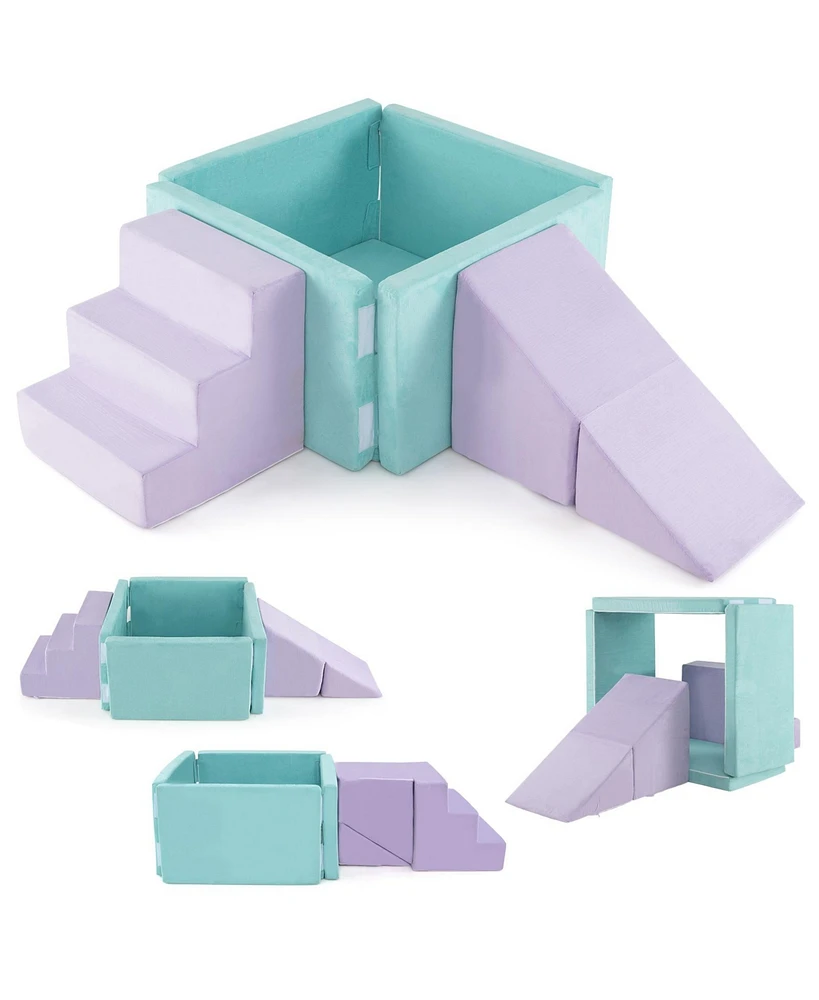 Slickblue Kids 3-in-1 Soft Climbing Blocks Play Set with Foam and Suede Fabric
