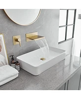 Single Handle Wall Mount Spout Waterfall Bathroom Faucet Brushed Nickel