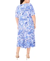 Msk Plus Printed Jersey Elbow-Sleeve Midi Dress