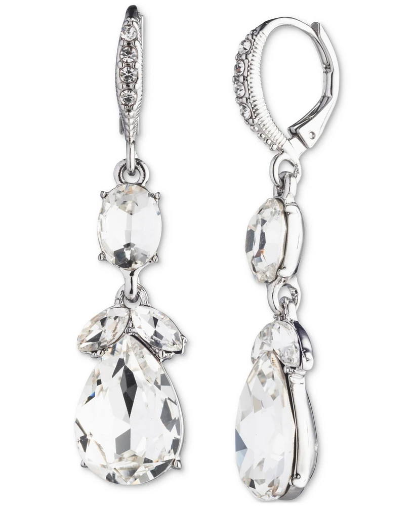 Givenchy Silver Tone Double Drop Crystal Earrings