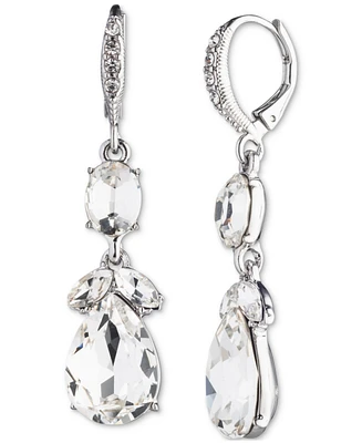 Givenchy Silver Tone Double Drop Crystal Earrings