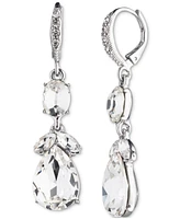 Givenchy Silver Tone Double Drop Crystal Earrings