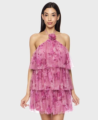Alex & Sophia Juniors' Printed Short Halter Dress
