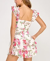 Crystal Doll Juniors' Floral-Print Tiered Short Fit & Flare Dress