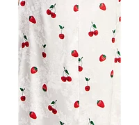 Crystal Doll Juniors' Printed Satin Puff-Sleeve Midi Dress