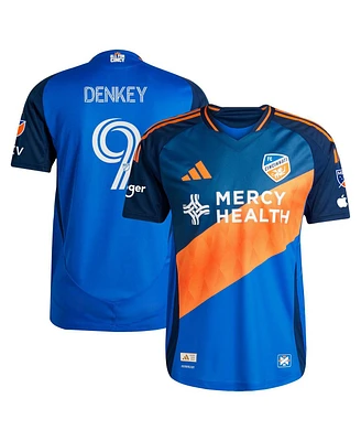 Adidas Men's Kevin Denkey Blue Fc Cincinnati 2025 Orange and Legacy Kit Authentic Player Jersey