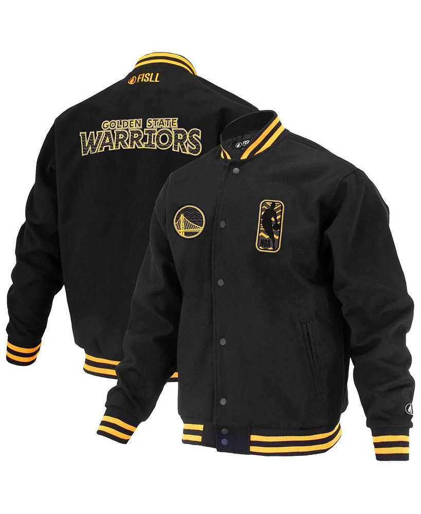 Fisll Men's and Women's Black Golden State Warriors Logoman Shadow Collection Full-Snap Varsity Jacket