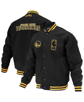 Fisll Men's and Women's Black Golden State Warriors Logoman Shadow Collection Full-Snap Varsity Jacket
