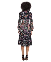 Maggy London Women's Crew Neck Long-Sleeve Midi Dress