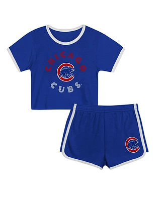 Outerstuff Girls Preschool 2-Pieces Royal Chicago Cubs Double Run T-Shirt and Shorts Set