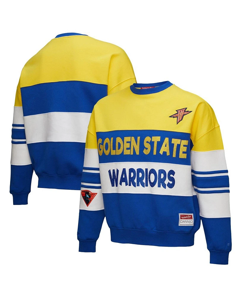 Mitchell & Ness X Dannijo Women's Gold/Royal Golden State Warriors Blocked Pullover Sweatshirt