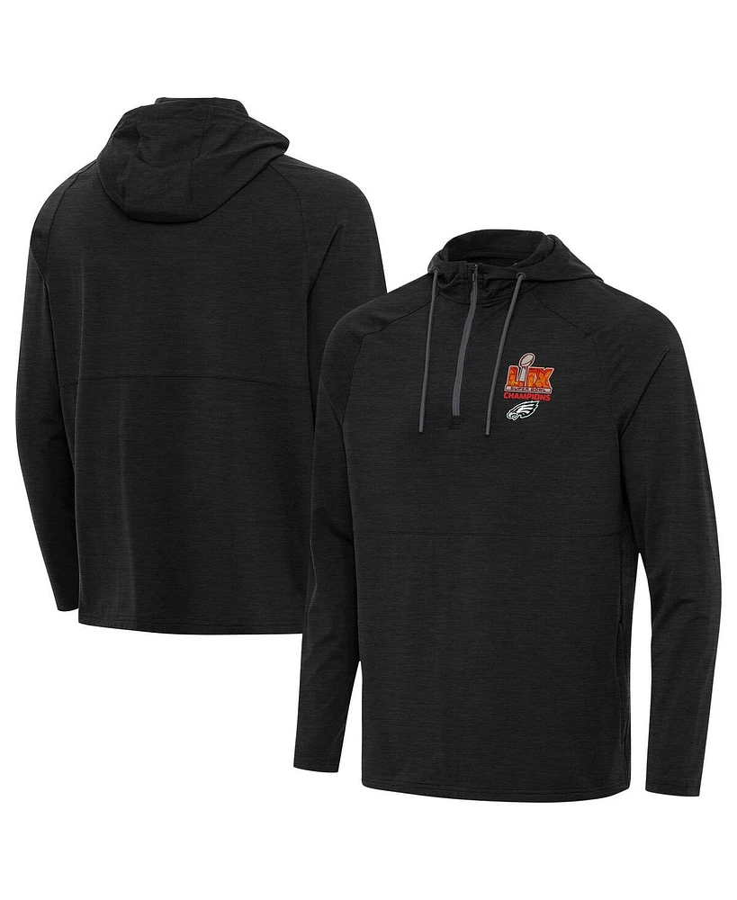 Antigua Men's Heather Black Philadelphia Eagles Super Bowl Lix Champions Spikes Quarter-Zip Hoodie