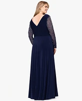 Betsy & Adam Plus V-Neck Beaded Long A-Line Dress