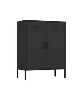 Manhattan Comfort 31.5" Steel Naomi Modern 3-Shelf Accent Cabinet