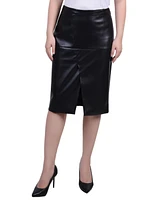 Ny Collection Petite Faux Leather Slim Back Zipper Skirt