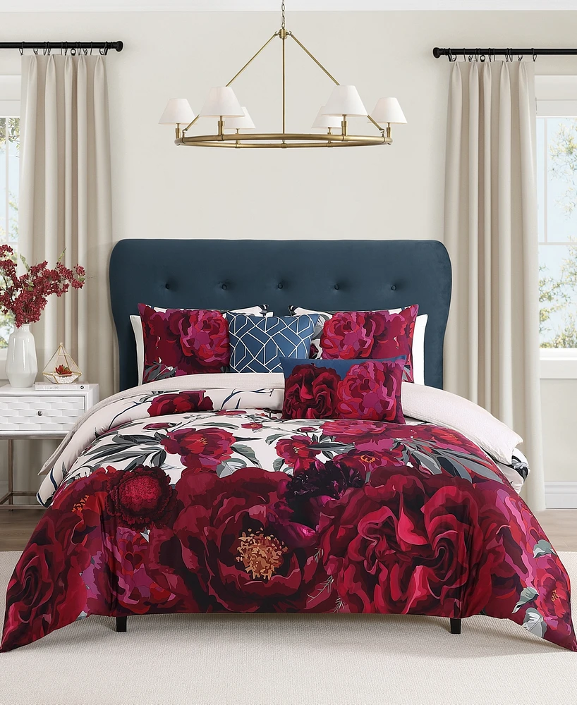 Bebejan Burgundy Branches Bedding 100% Cotton Sateen 5 Piece King Size Reversible Comforter Set