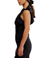 Free People Women's Louie Cotton Denim Tie-Shoulder Top
