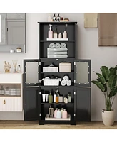 Slickblue 6-Tier Freestanding Bathroom Cabinet with 2 Open Compartments and Adjustable Shelves