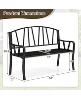 Gymax 51'' Metal Garden Bench Patio Slatted Bench for 2-3 People & Park-Style Loveseat