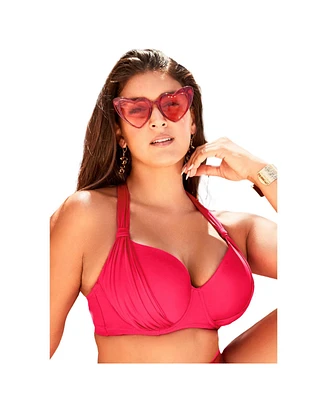 Swimsuits for All Plus Bra Drape Front Underwire Bikini Top