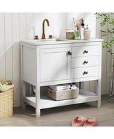 Freestanding Bathroom Vanity Unit with Basin Floor Storage Cabinet